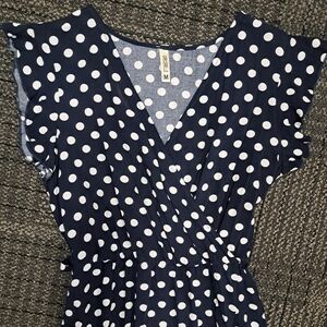 Navy Polka Dot High Low Dress
